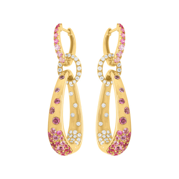 14K GOLD DIAMOND RUBY AND PINK SAPPHIRE SAGE EARRINGS