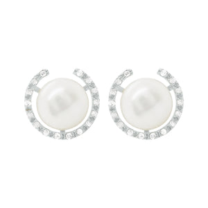 14K GOLD DIAMOND PEARL PERI STUDS