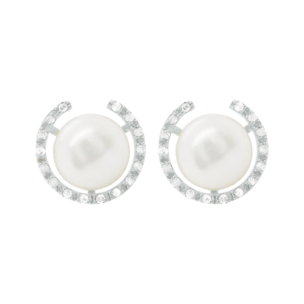 14K GOLD DIAMOND PEARL PERI STUDS