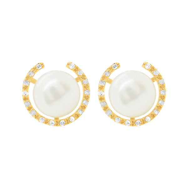 14K GOLD DIAMOND PEARL PERI STUDS