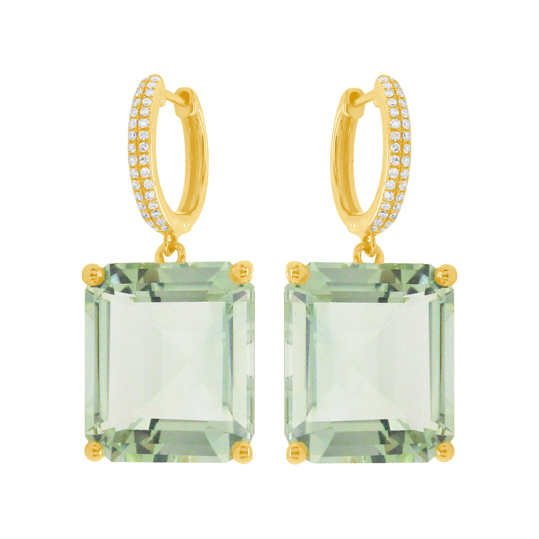 14K GOLD DIAMOND GREEN AMETHYST SARA EARRINGS