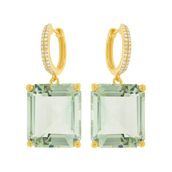 14K GOLD DIAMOND GREEN AMETHYST SARA EARRINGS