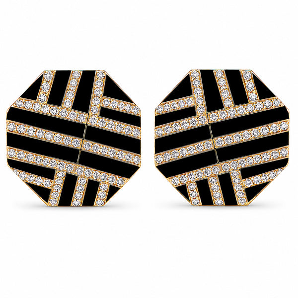 14K GOLD DIAMOND BLACK ENAMEL TERRI EARRINGS