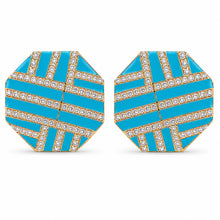 14K GOLD DIAMOND TURQUOISE ENAMEL TERRI EARRINGS