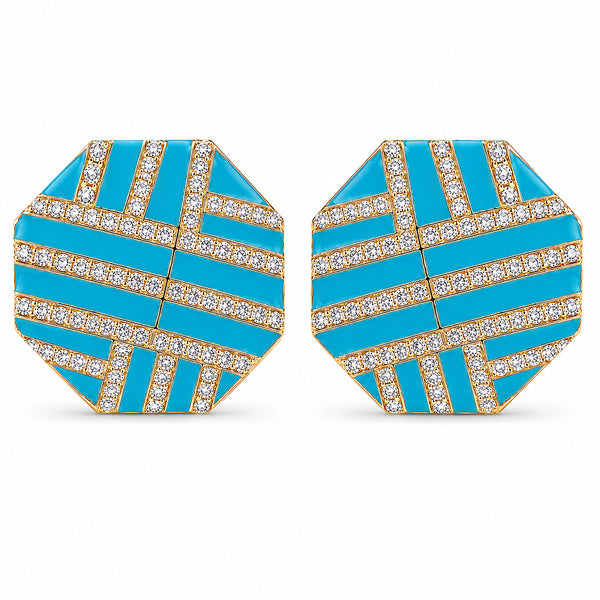 14K GOLD DIAMOND TURQUOISE ENAMEL TERRI EARRINGS