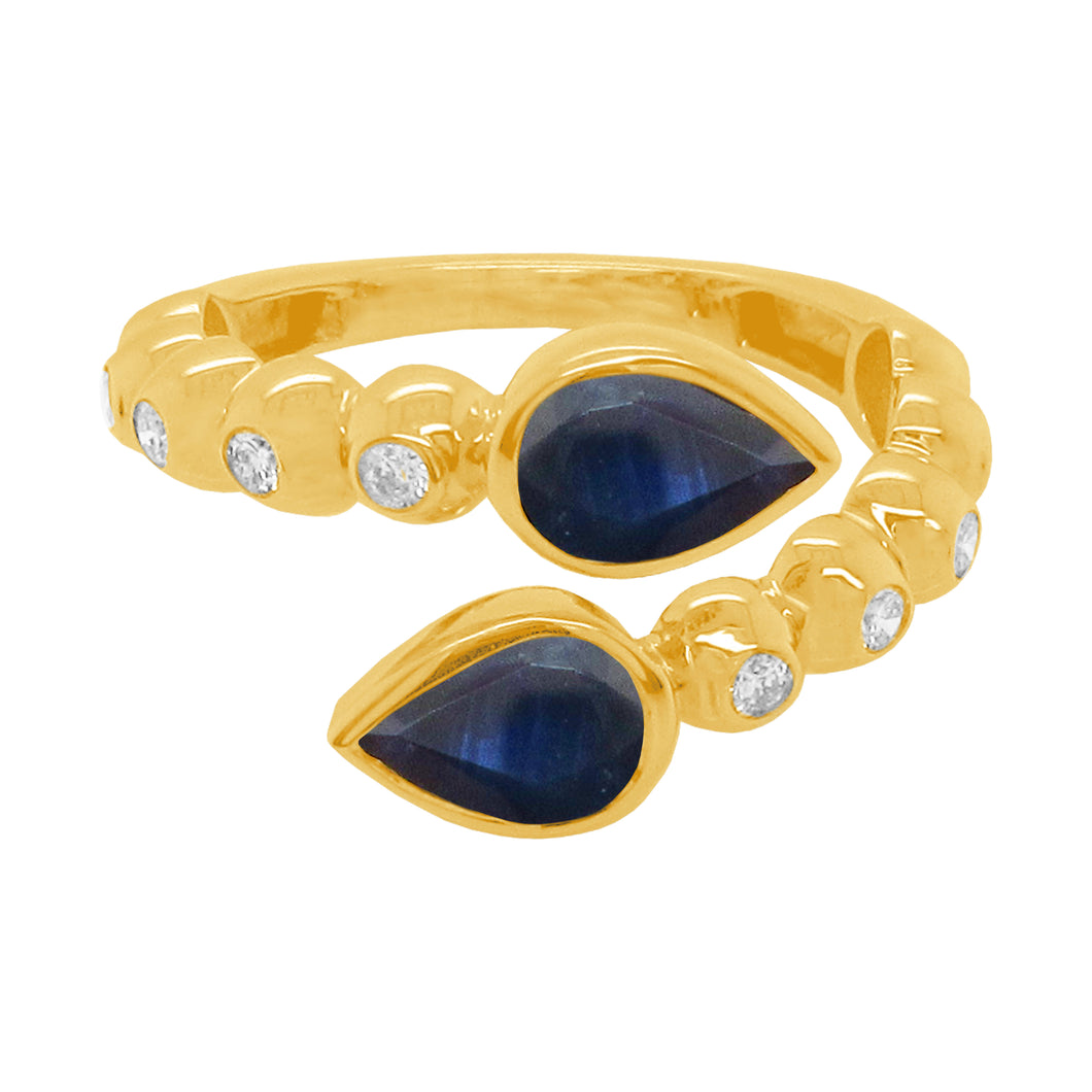 14K GOLD DIAMOND BLUE SAPPHIRE KENDALL RING