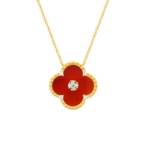 14K GOLD DIAMOND RED AGATE BRIA CLOVER NECKLACE