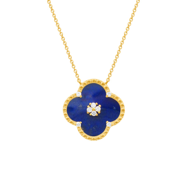 14K GOLD DIAMOND LAPIS BRIA CLOVER NECKLACE