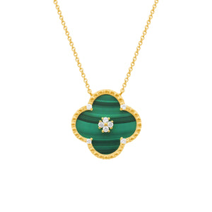 14K GOLD DIAMOND MALACHITE BRIA CLOVER NECKLACE