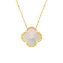 14K GOLD DIAMOND MOTHER OF PEARL BRIA CLOVER NECKLACE