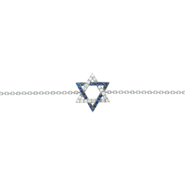 14K GOLD DIAMOND SAPPHIRE STAR OF DAVID BRACELET