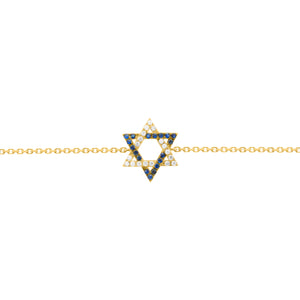 14K GOLD DIAMOND SAPPHIRE STAR OF DAVID BRACELET