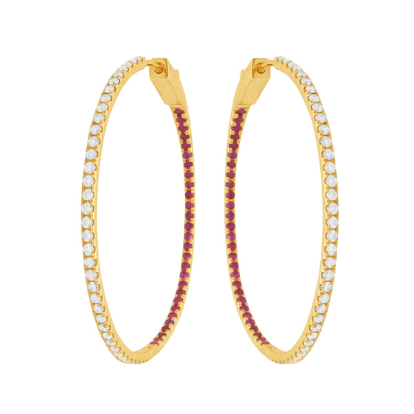 14K GOLD DIAMOND RUBY CALLIE HOOPS