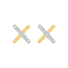 14K TWO-TONE GOLD DIAMOND X STUDS