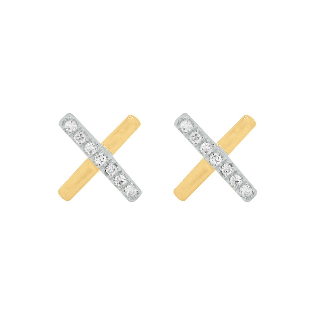 14K TWO-TONE GOLD DIAMOND X STUDS