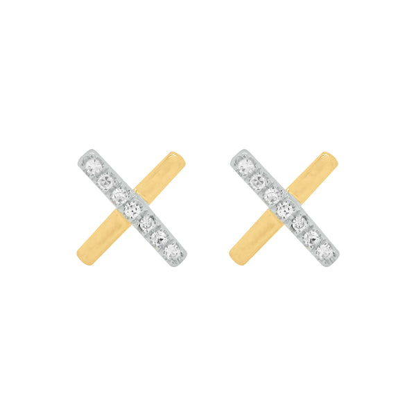 14K TWO-TONE GOLD DIAMOND X STUDS