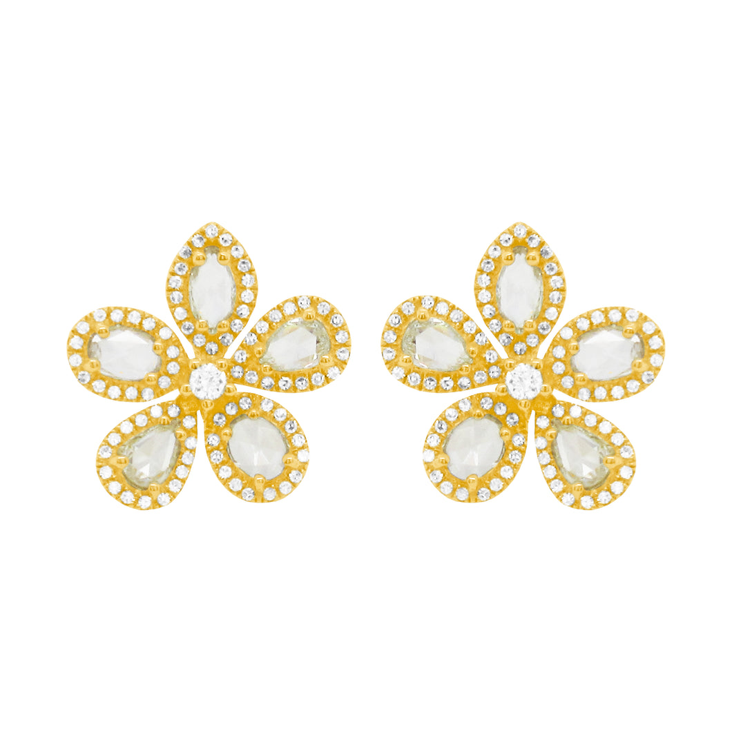 14K GOLD DIAMOND FARRAH FLOWER EARRINGS