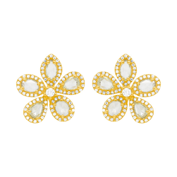 14K GOLD DIAMOND FARRAH FLOWER EARRINGS