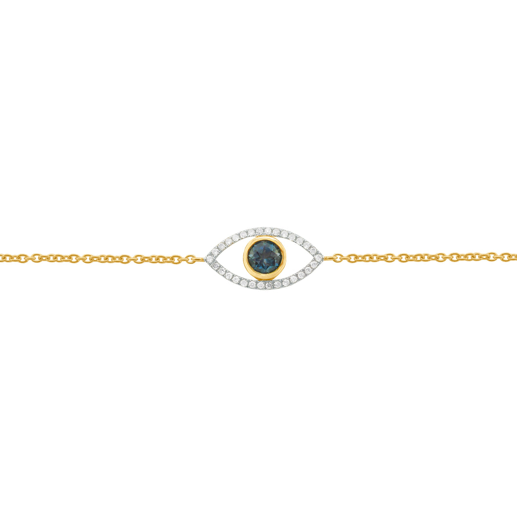 14K GOLD DIAMOND BLUE TOPAZ EVIE EVIL EYE BRACELET