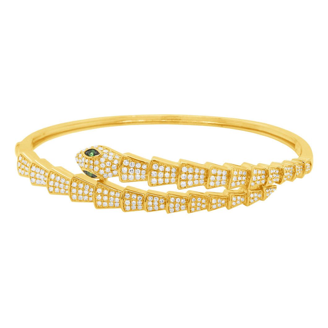 14K GOLD DIAMOND TSAVORITE KIRA SNAKE BANGLE