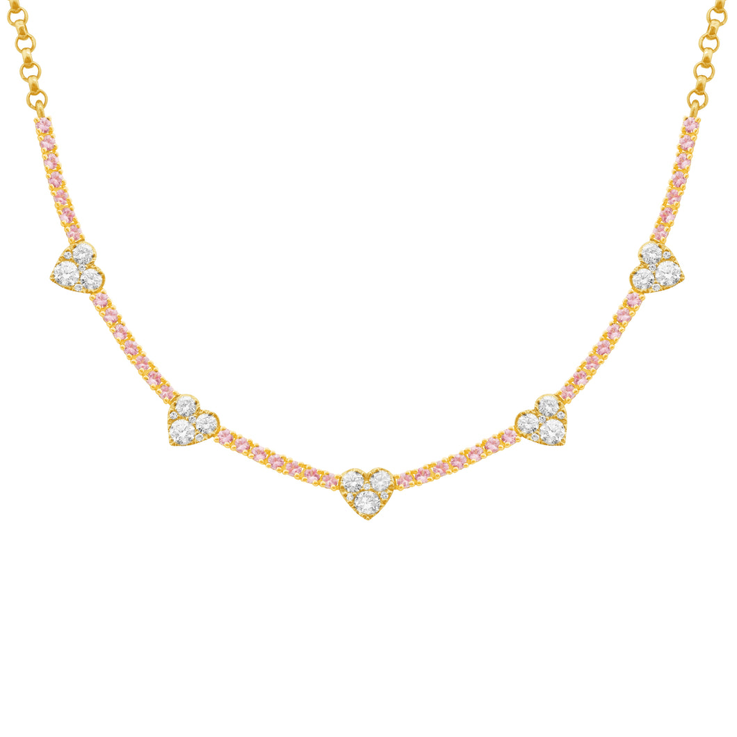 14K GOLD DIAMOND PINK SAPPHIRE CARISSA HEART NECKLACE