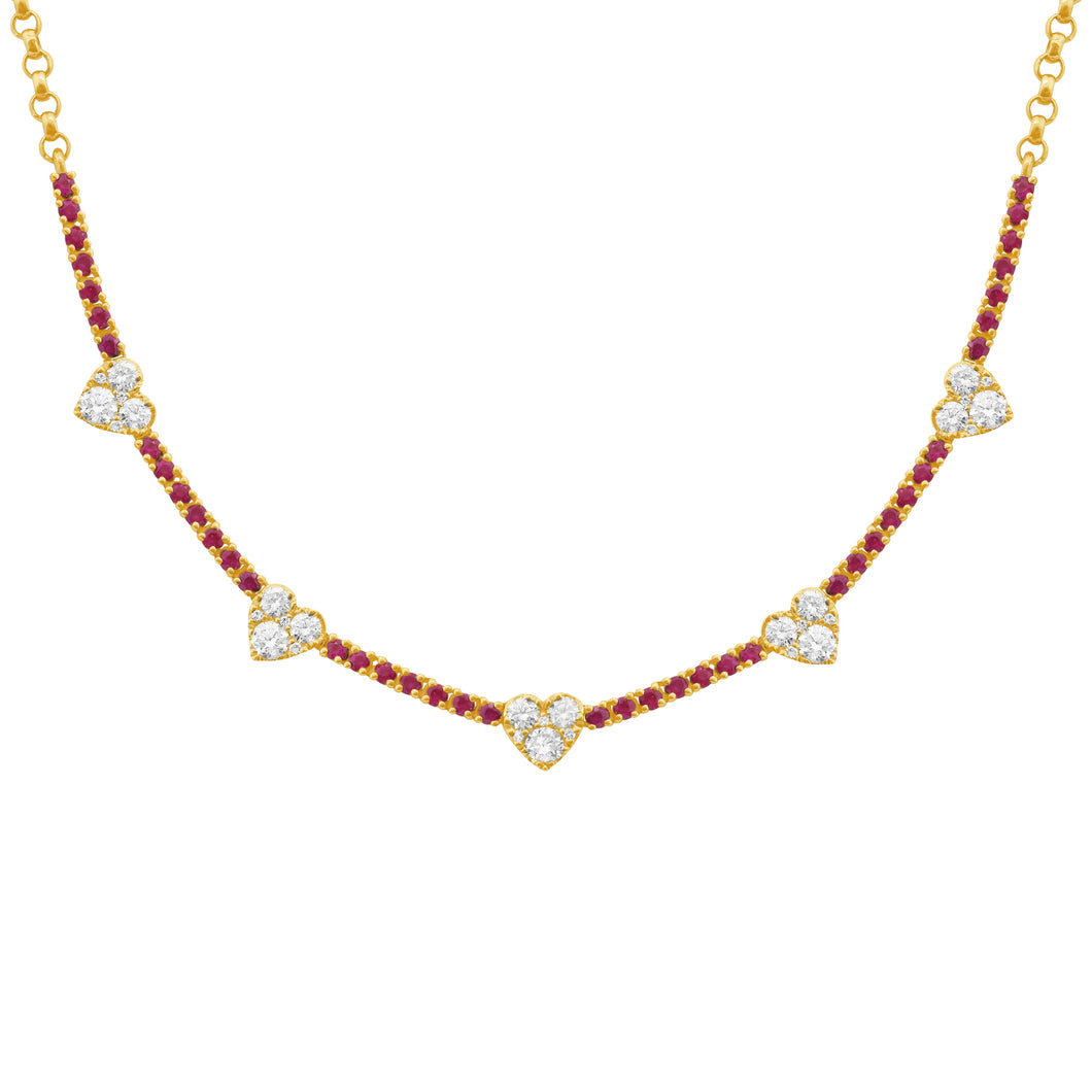 14K GOLD DIAMOND RUBY CARISSA HEART NECKLACE