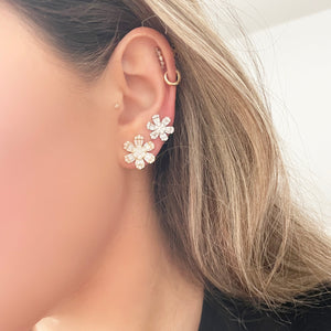 14K GOLD DIAMOND MEDIUM BRANDY FLOWER STUDS