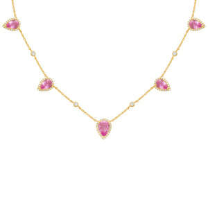 14K GOLD DIAMOND PINK SAPPHIRE KERI NECKLACE