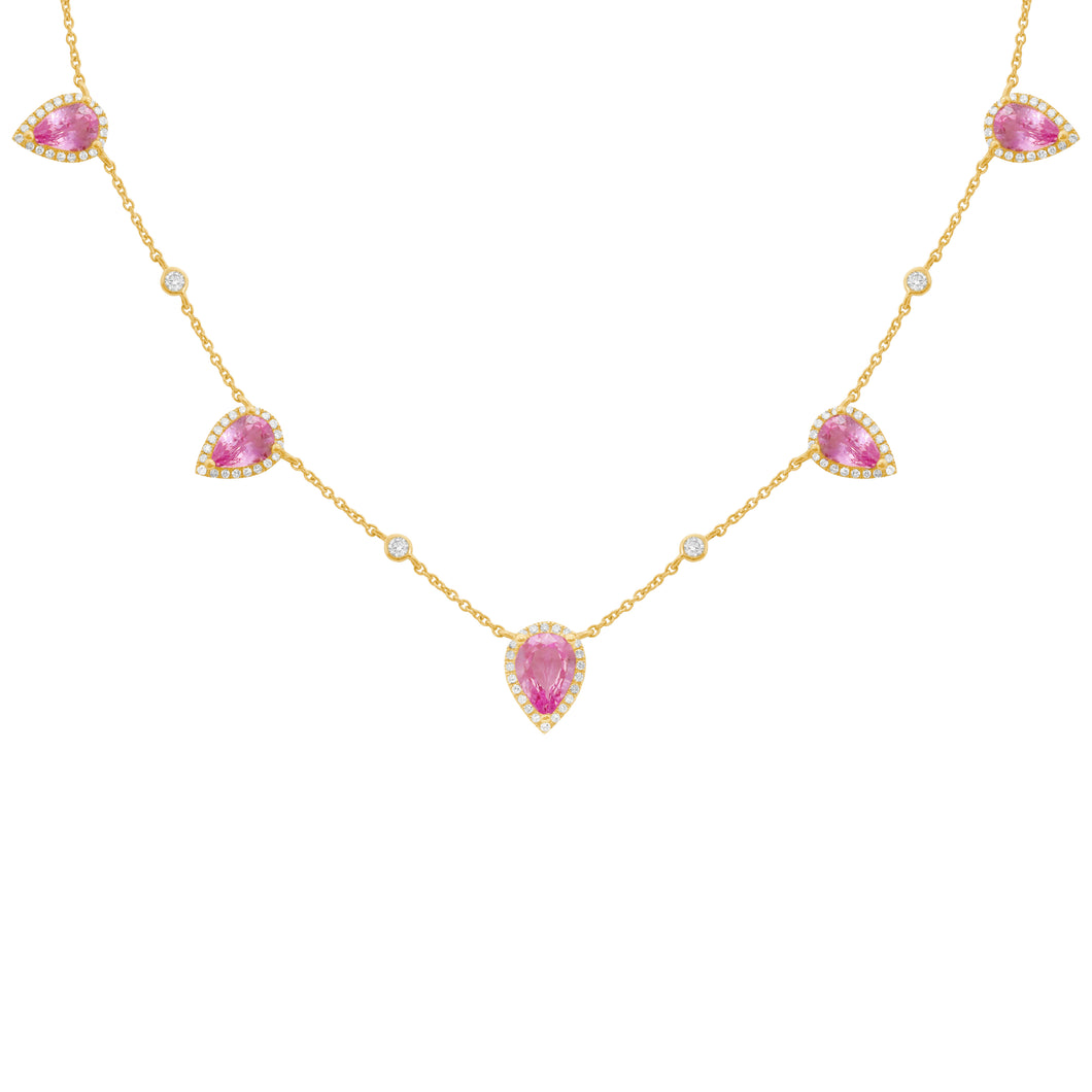 14K GOLD DIAMOND PINK SAPPHIRE KERI NECKLACE