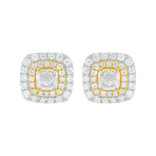 14K GOLD DIAMOND AND YELLOW DIAMOND BRENDA CUSHION STUDS