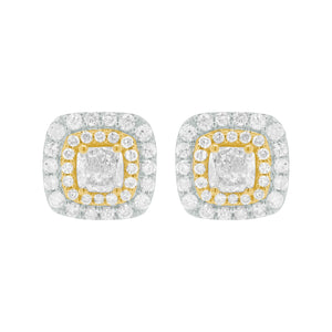 14K GOLD DIAMOND AND YELLOW DIAMOND BRENDA CUSHION STUDS