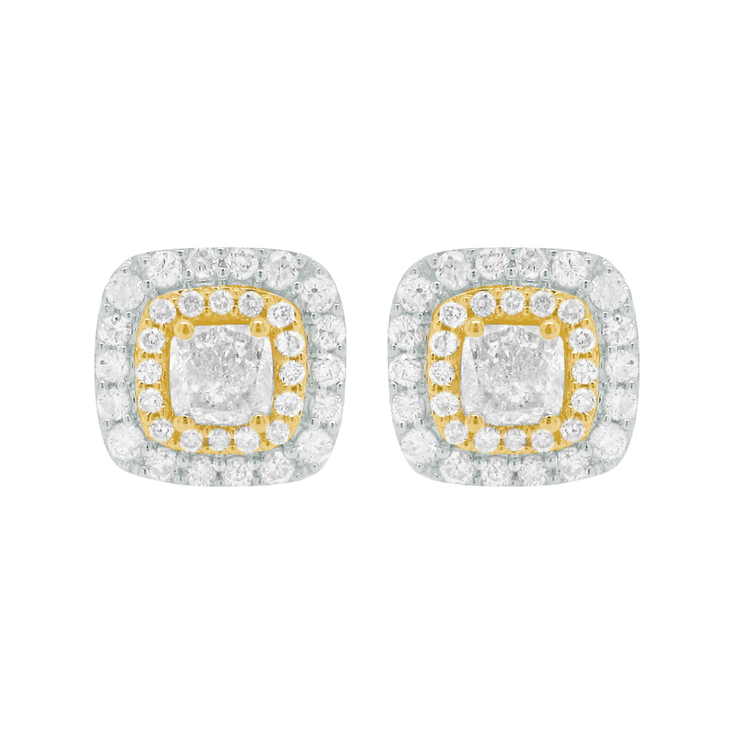 14K GOLD DIAMOND AND YELLOW DIAMOND BRENDA CUSHION STUDS