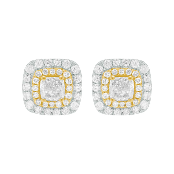 14K GOLD DIAMOND AND YELLOW DIAMOND BRENDA CUSHION STUDS