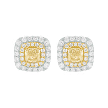 14K GOLD DIAMOND AND YELLOW DIAMOND BRENDA CUSHION STUDS
