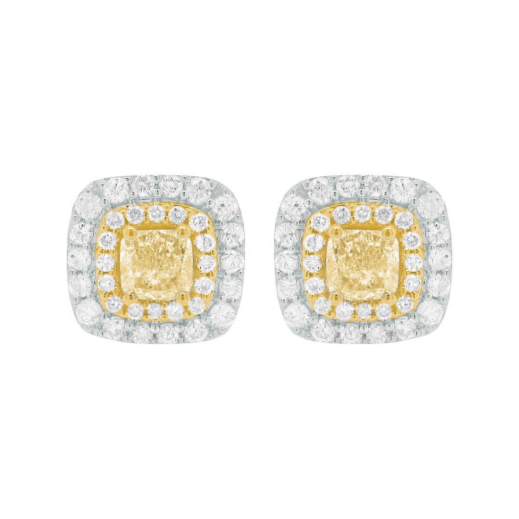 14K GOLD DIAMOND AND YELLOW DIAMOND BRENDA CUSHION STUDS