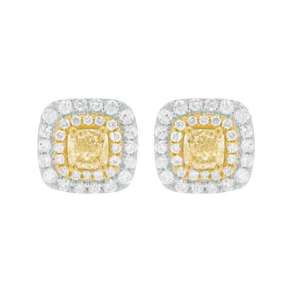 14K GOLD DIAMOND AND YELLOW DIAMOND BRENDA CUSHION STUDS