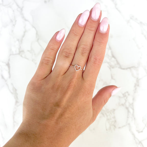 14K GOLD DIAMOND OPEN HEART RING