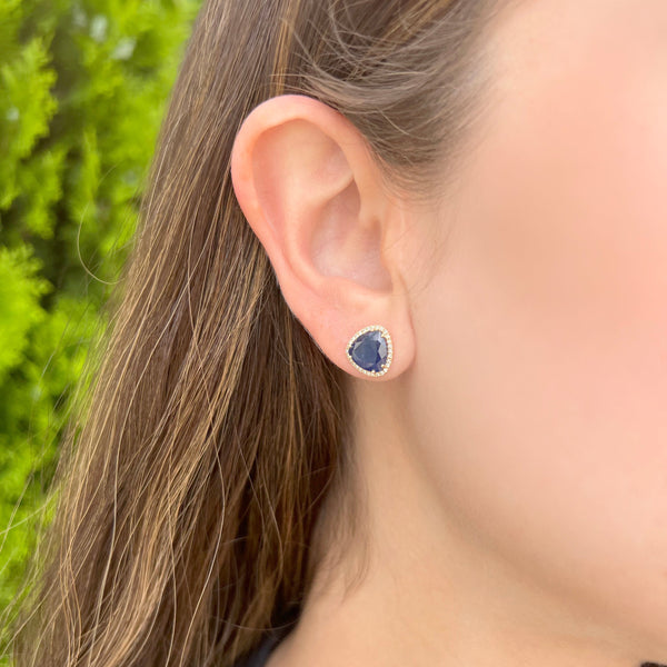 14K GOLD DIAMOND BLUE SAPPHIRE LIZZIE STUDS