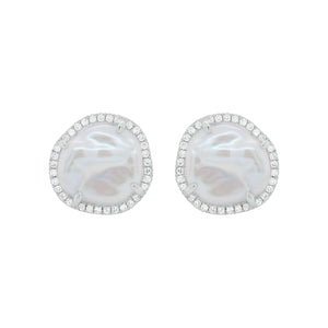 14K GOLD DIAMOND PEARL CALLIE STUDS