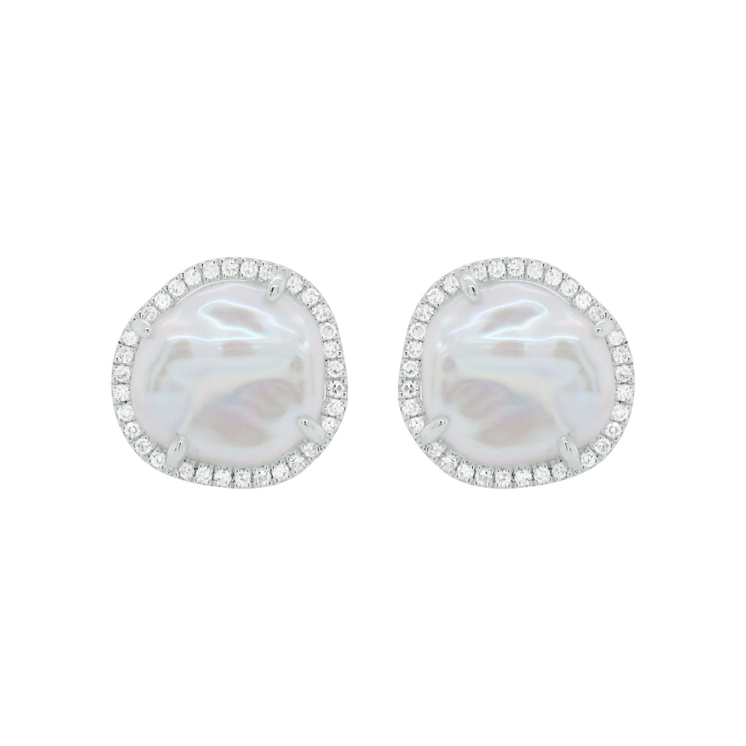 14K GOLD DIAMOND PEARL CALLIE STUDS