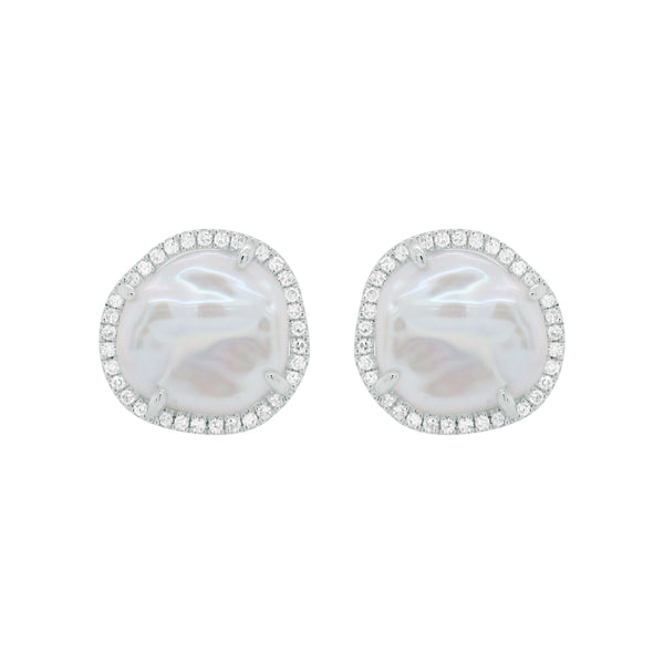 14K GOLD DIAMOND PEARL CALLIE STUDS