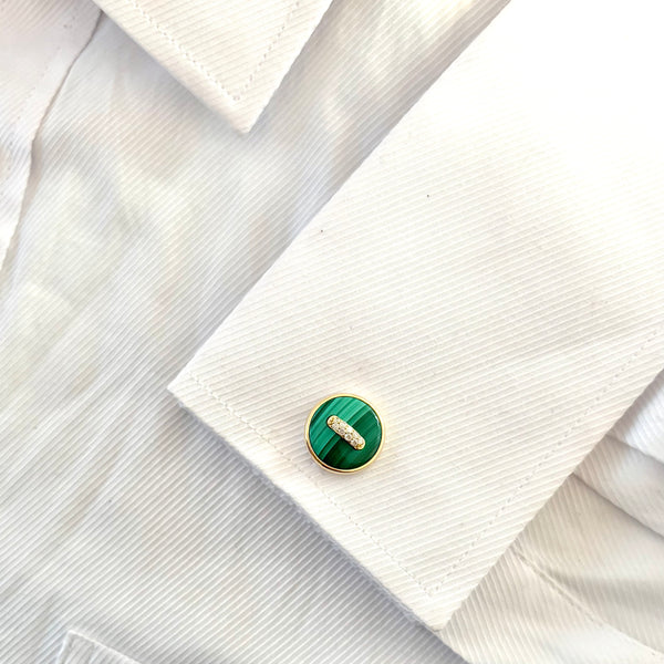 14K GOLD DIAMOND MALACHITE KENNY CUFFLINKS