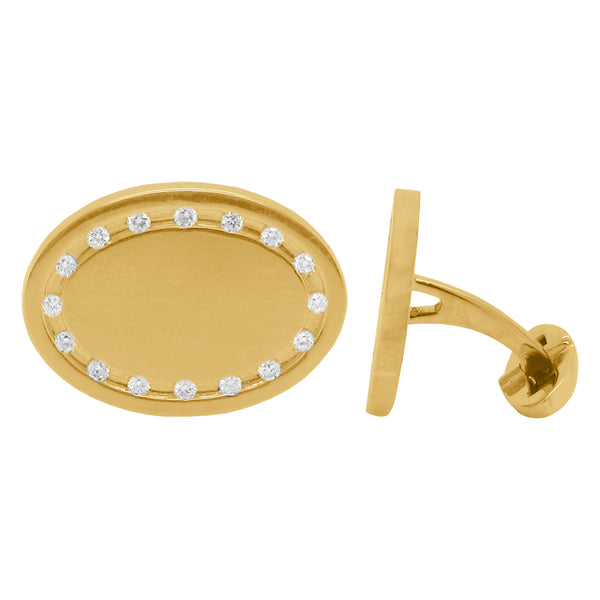 14K GOLD DIAMOND ASHER OVAL CUFFLINKS