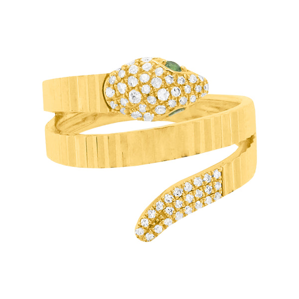 14K GOLD DIAMOND EMERALD SPENCER SNAKE RING