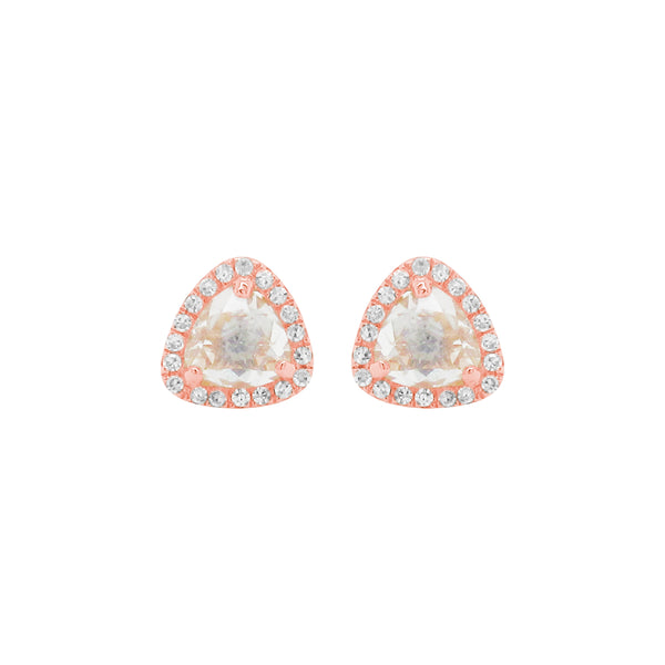 14K GOLD DIAMOND AND WHITE TOPAZ MINI TRIANGLE STUDS