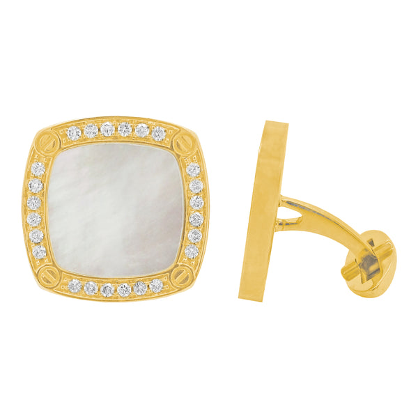 14K GOLD DIAMOND MOTHER OF PEARL CASEY CUFFLINKS