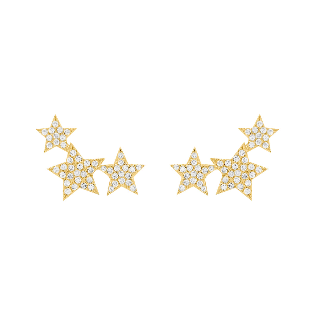 14K GOLD DIAMOND THREE STAR STUDS