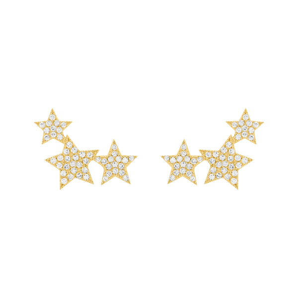 14K GOLD DIAMOND THREE STAR STUDS