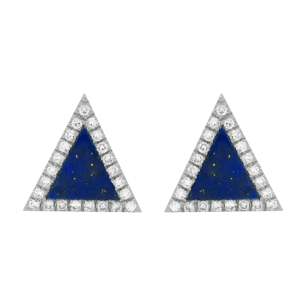 14K GOLD DIAMOND LAPIS LAURIE TRIANGLE STUDS