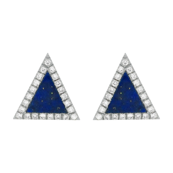 14K GOLD DIAMOND LAPIS LAURIE TRIANGLE STUDS